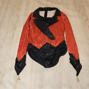 Weissman Dance Costume Size LC Us Girls 14 Red Black Sequin Outfit Style 10549